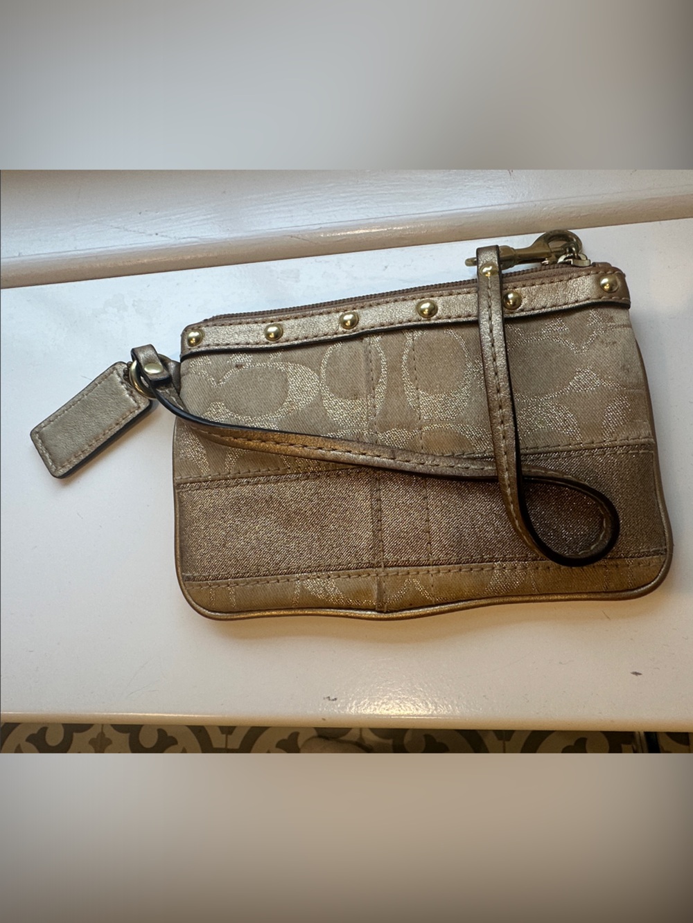 Coach Metallic Signature Wristlet Clutch in Gold-Tone